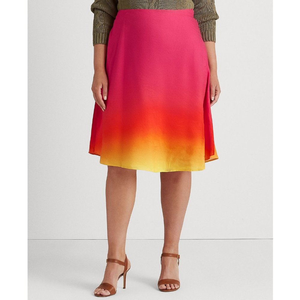 Lauren Ralph Lauren Women's Plus Size Ombré Linen-Blend Midi Skirt 14 B4HP